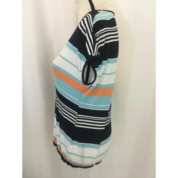 Splendid Womens White Blue Orange Striped V Neck Short Sleeve Top Rayon Xs - Picture 3 of 6